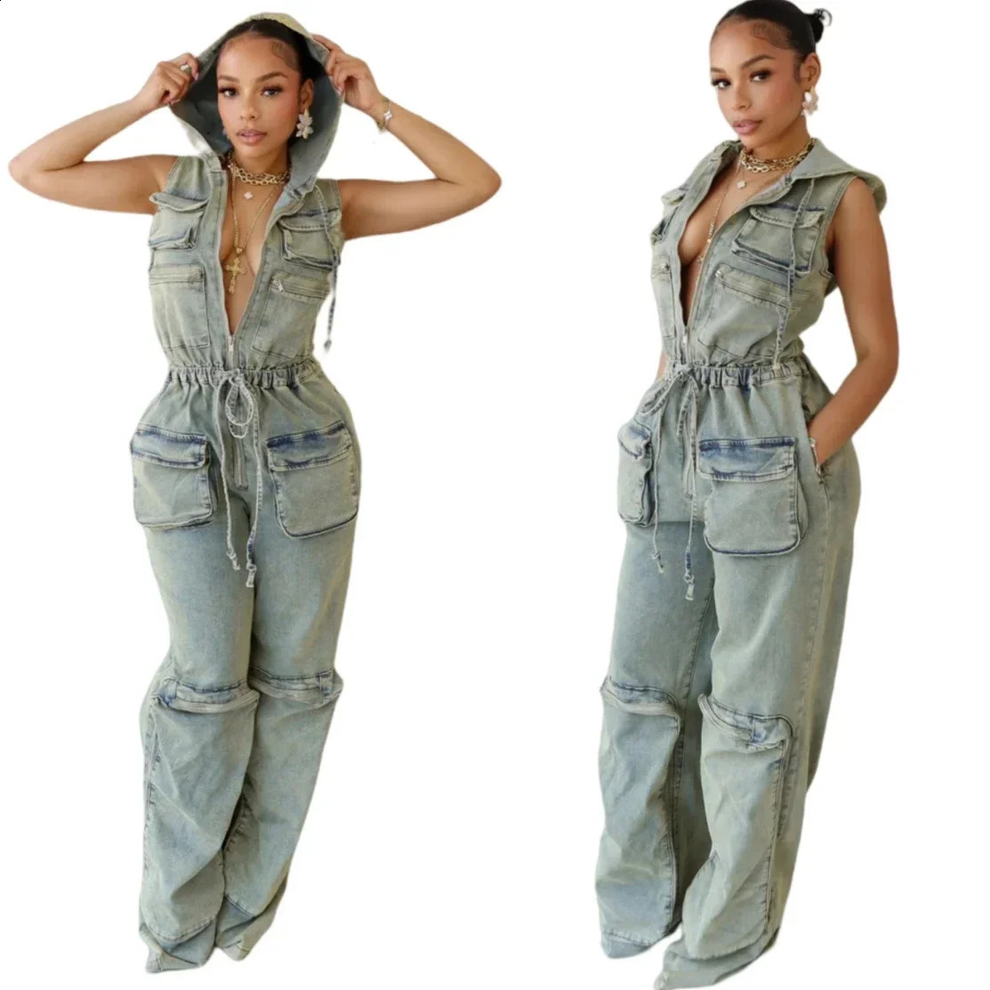 Vintage Denim Overalls Jumpsuit Rompers Women Belted Pocket Punk Y2k E-girl Casual Work Pants Jeans Long Pants Streetwear 250319