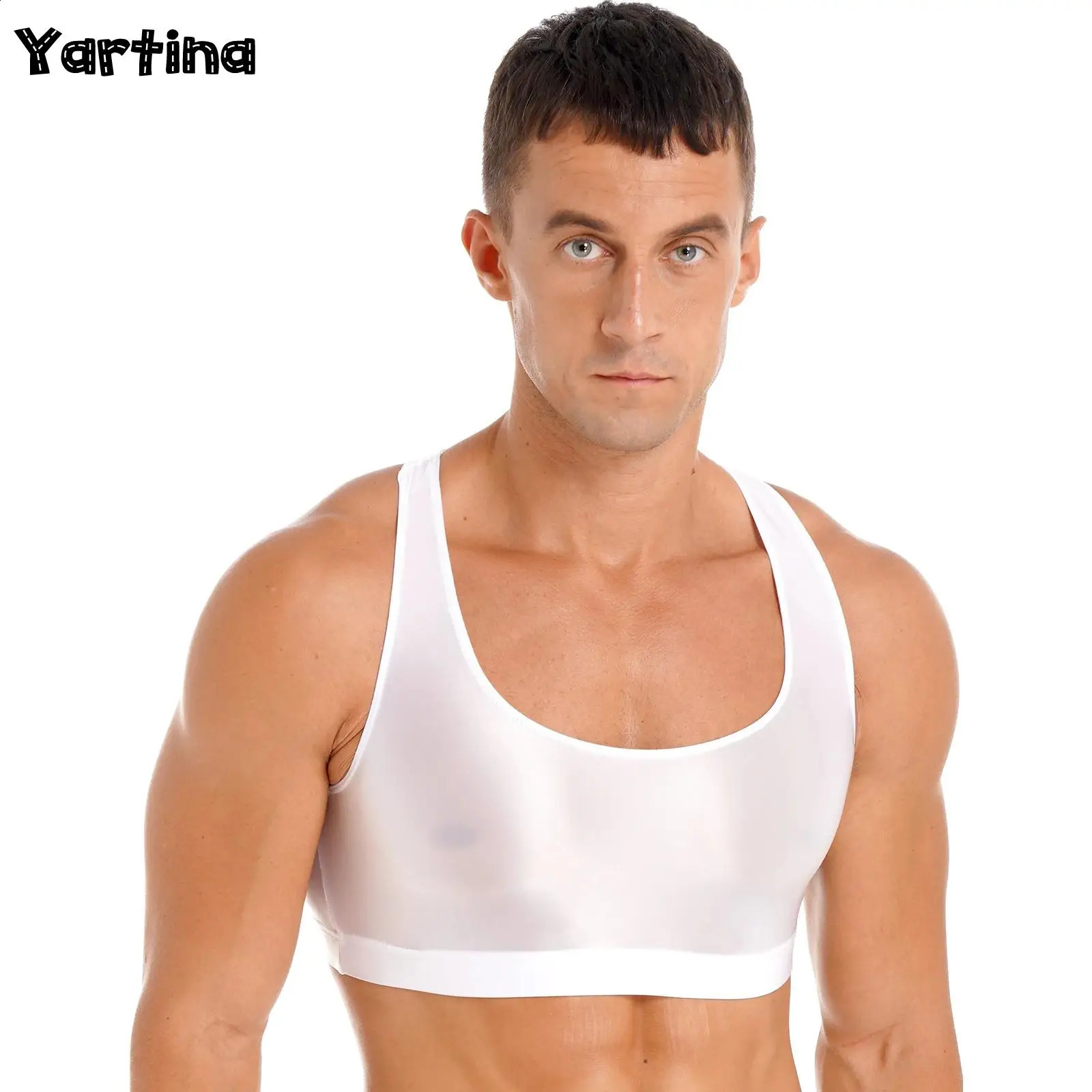 Mens Shiny Oil Glossy Athletic Muscle Crop Tops Vest Sleeveless Racerback U Neck Tank Tops Workout Fitness Shirt Singlet Tops 250319