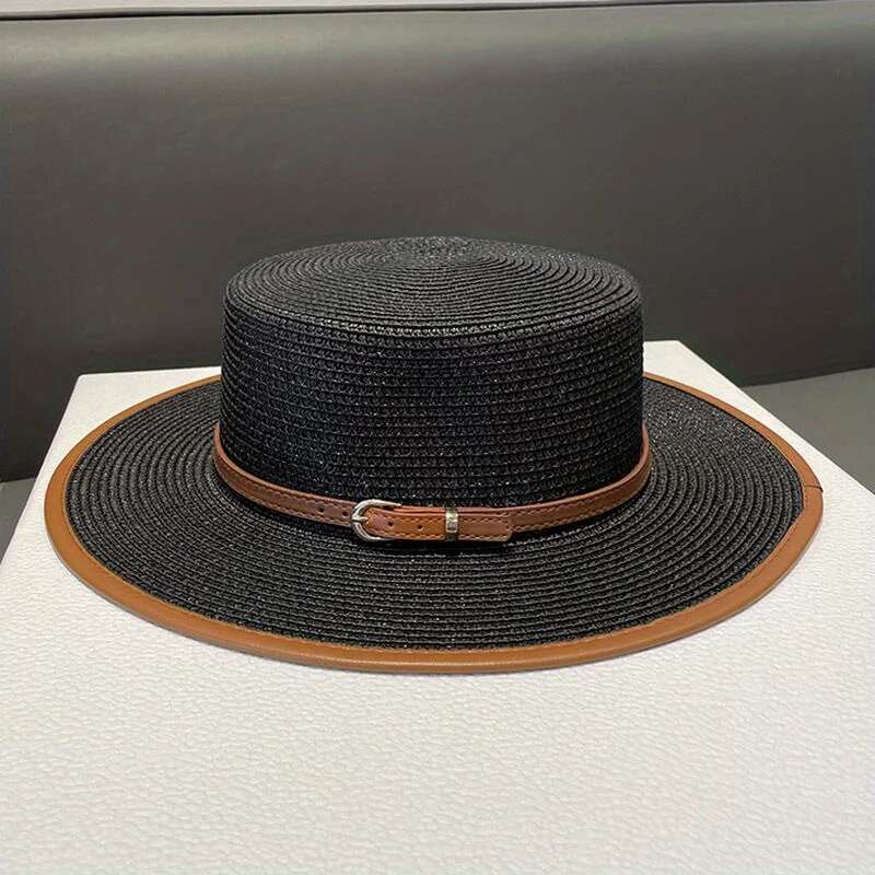Fashion Belt Decoration Jazz Sun Protection Simple Leisure Woman Summer Outdoor Beach Travel Sunscreen Panama Hat