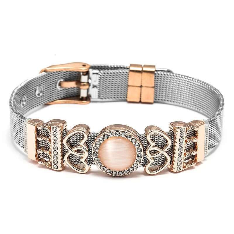 10mm Stainless Steel Mesh Bracelets With Crown Heart To Heart Beads Charm Keeper Bracelets Bangles For Women Men Jewelry Gift