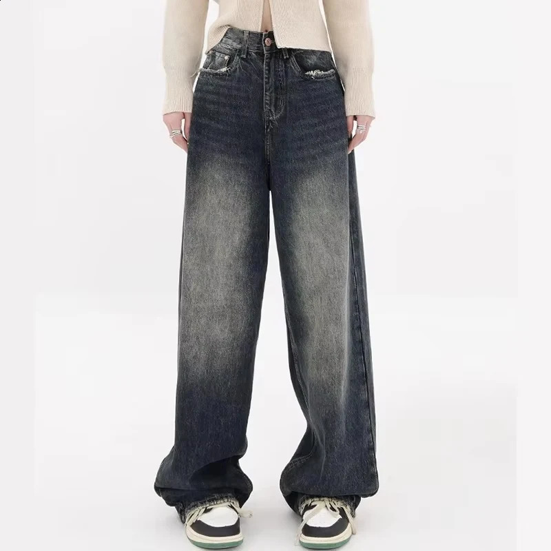 Y2K bagged jeans womens streetwear retro fashion autumn high waisted pants loose wide leg denim Trousers women 250317