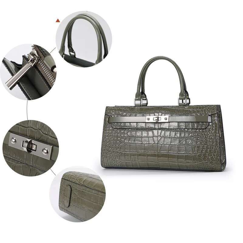Aidrani Light Crocodile Pattern Genuine Leather Women's Fashionable And Versatile Advanced Grey Cowhide Crossbody Bag