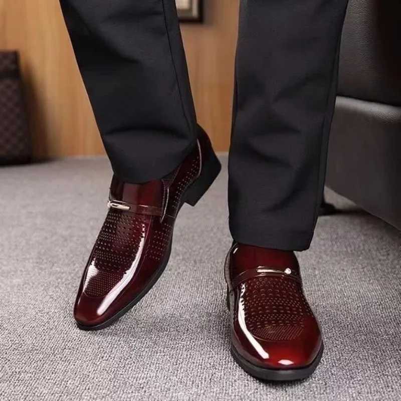 Pointed Toe Mens Social Shoes Patent Leather Dress Shoes Mens Breathable Summer Bright Top 2024 Style Casual Business ShoesXJ250319