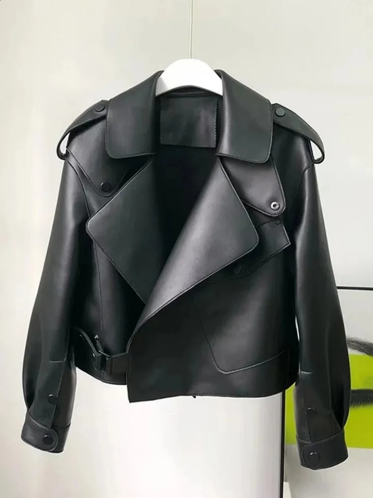 Spring and autumn womens PU leather jacket casual windproof motorcycle 250319