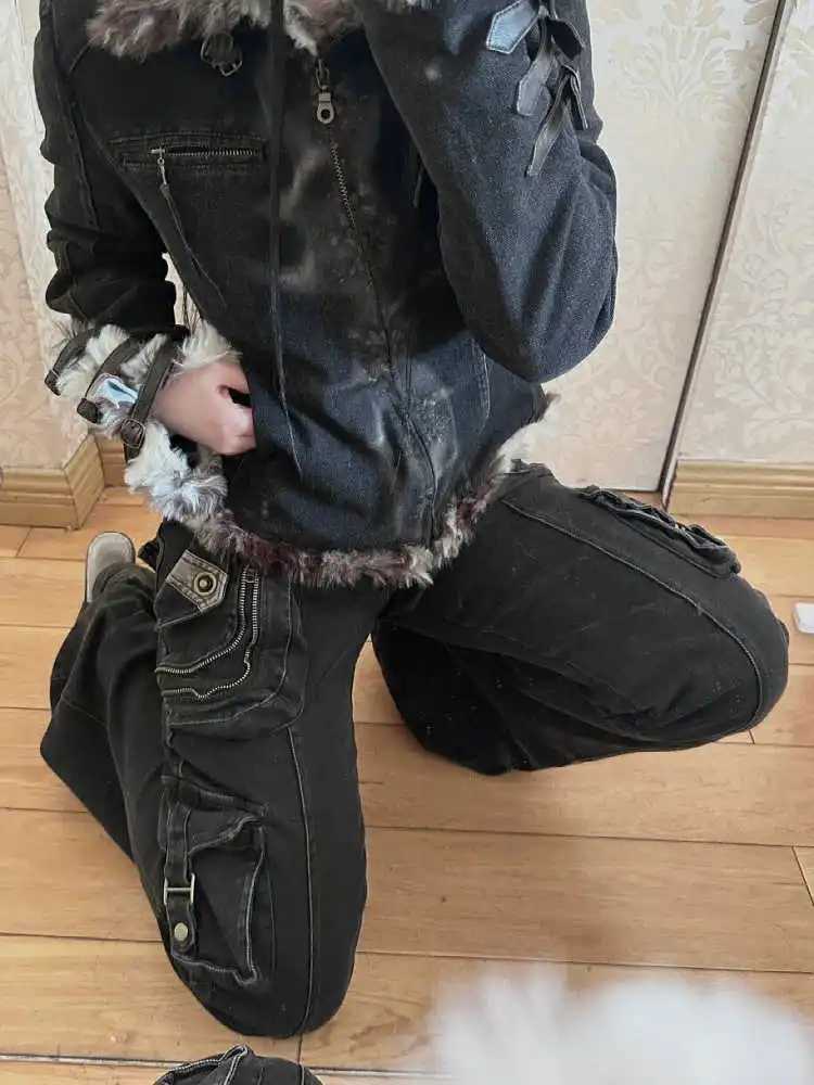 Women Gyaru Japanese Cyber Punk Bell-Bottom Harajuku Y2K Dark Academia Jeans Low Rise Flare Denim Pants Goblin Core HalloweenT250319