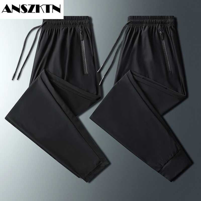 ANSZKTN Summer Men nylon quick dry breathable long trousers cool trousers Stretchy ice silk long Pants black mens sweatpants X250319