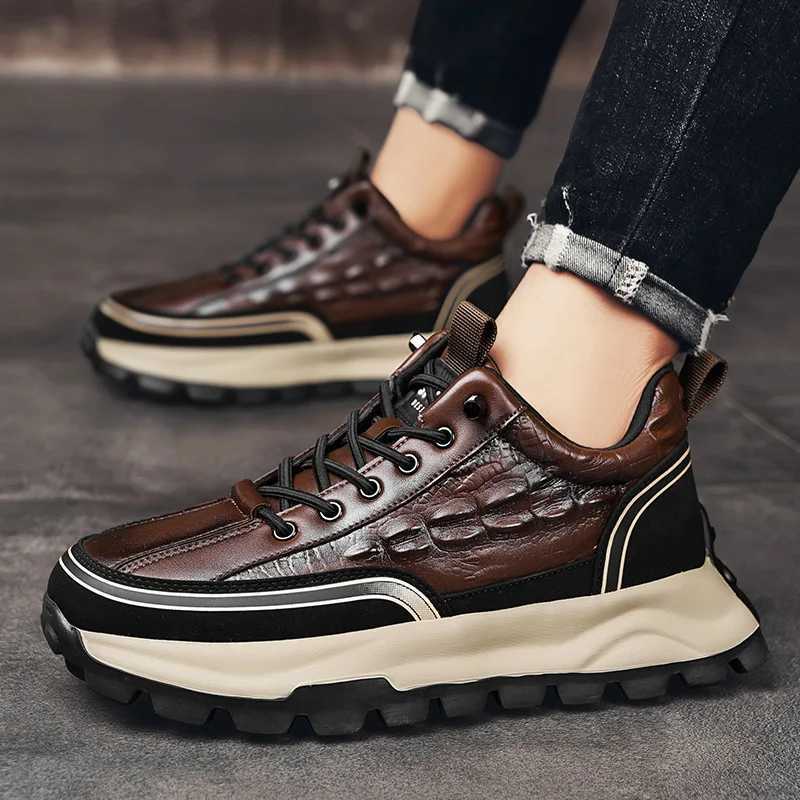 New mens sports shoes 2024 new crocodile pattern leather casual shoes mens platform running shoes fashion mens tennis shoes Z250319