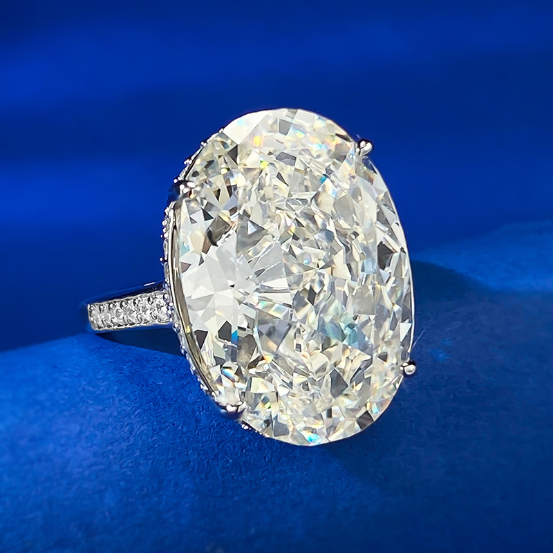 20Ct Large Dove Egg Oval Cut White Moissanite Diamond Gemstones Luxury Jewelry Real 100% 925 Sterling Silver Lady Women Wedding Band Ring For Mother G