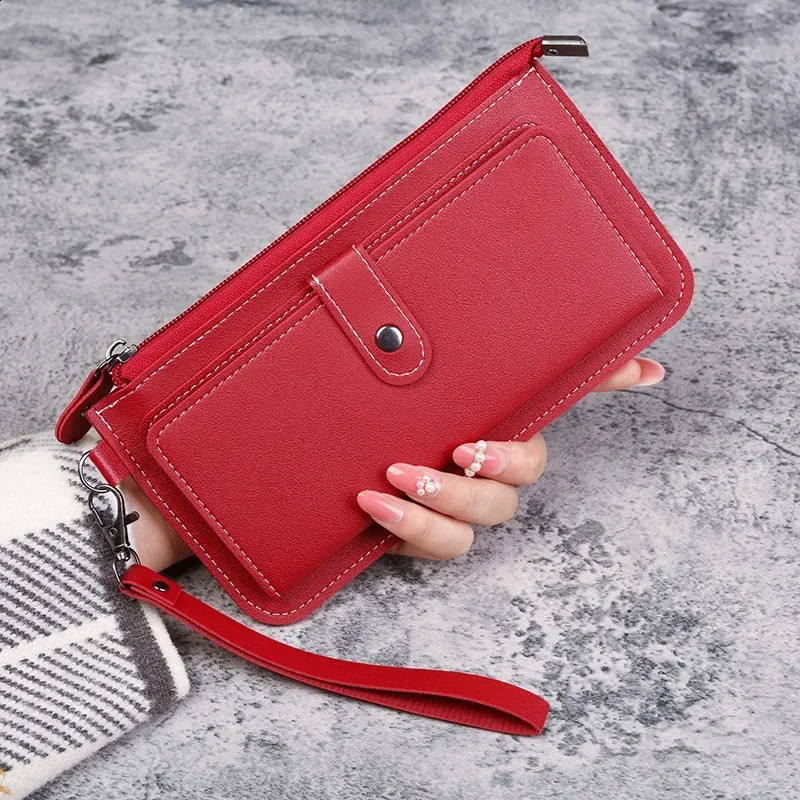 Fashion Women Wallets Simple Zipper Purses Black White Gray Red Long Section Clutch Wallet Soft PU Leather Money Bag 250318