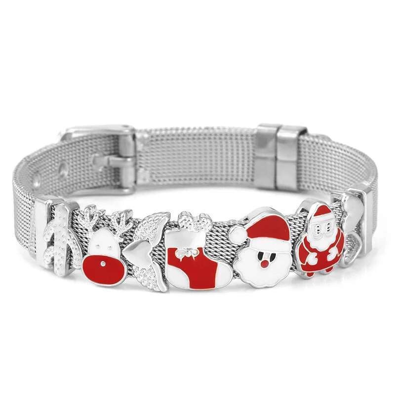 Special Offer 10mm Xmas Style Santa Claus Slide Beads Mesh Bracelet Stainless Steel Charm Bracelets For Women Christmas Jewelry