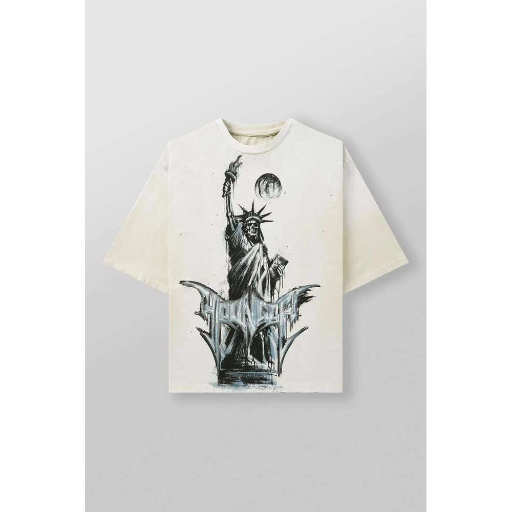 Men's oversized short sleeved T-shirt, retro American style, street hip-hop, loose fit, outdoor, sports, fitness