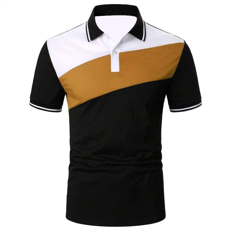 Men Summer Short Sleeve Spell Color Polo Shirt Men Slim Fit Sport Golf Polo Shirt . 250319