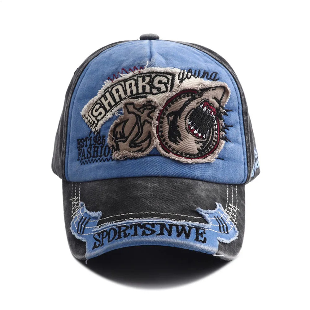 er Vintage Shark Hat Embroidery Baseball Cap Casquette Homme Hip Hop Casual Visor Hats for Women Men 250304