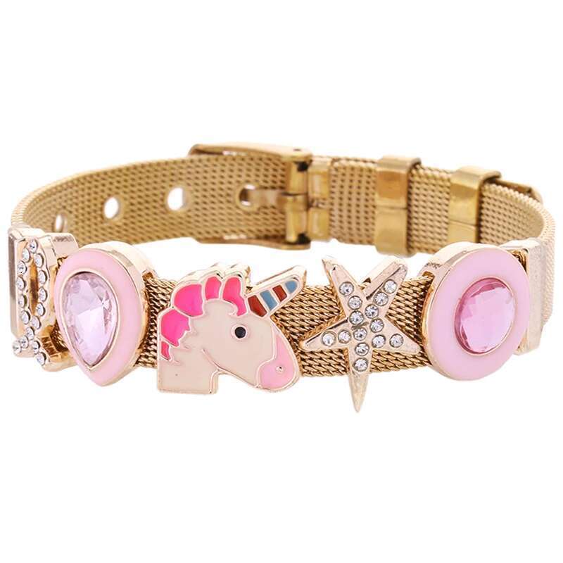 New 10mm Cartoon Unicorn Beads Stainless Steel Mesh Bracelets DIY Charm Keeper Bracelets Bangle For Women Men Brand Jewelry Gift