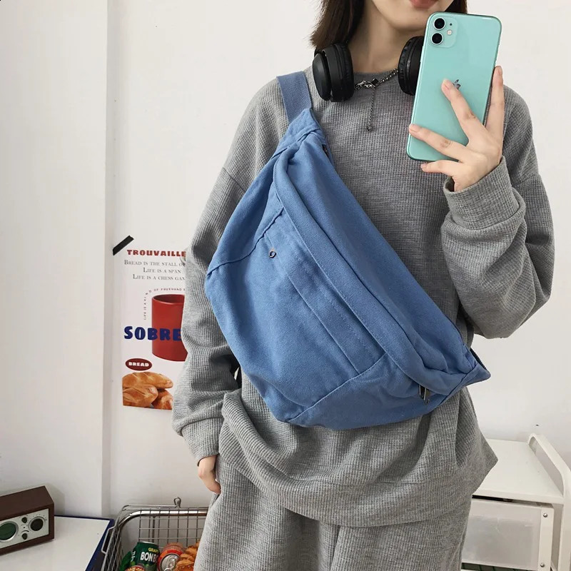 Fashion simple Waist Bags Unisex Canvas Chest packs Phone Pack Street Hip hop Belt Bag Large capacity Ladies Crossbody Chest Bag 250314
