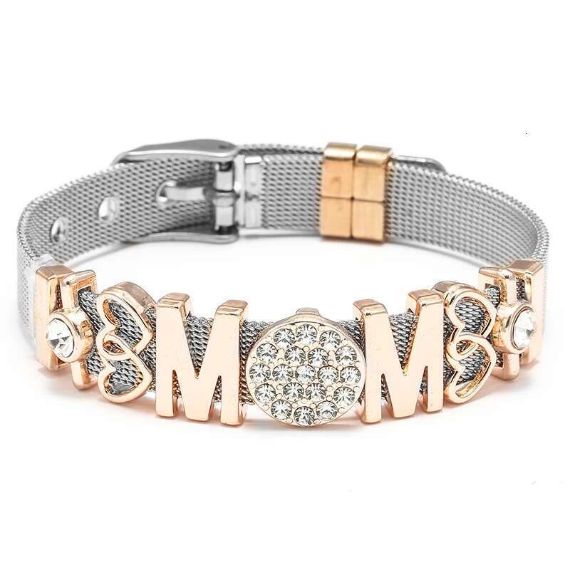 Stainless Steel Crystal MOM Heart To Heart Bracelets With Keeper Bracelets Bangles For Women Men Mother Fashion Jewelry Gift