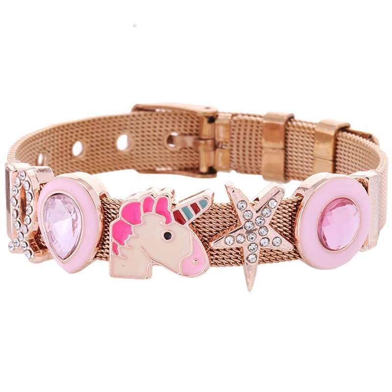 New 10mm Cartoon Unicorn Beads Stainless Steel Mesh Bracelets DIY Charm Keeper Bracelets Bangle For Women Men Brand Jewelry Gift