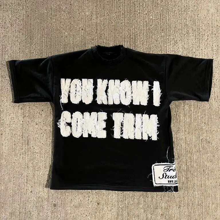 Retro T Shirt Y2k Short Sleeved Tops Mens Womens Rock Hip Hop Letter Patch Oversized Tshirt Round Neck Cotton Clothing