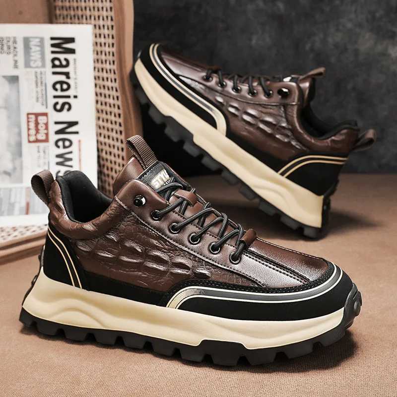New mens sports shoes 2024 new crocodile pattern leather casual shoes mens platform running shoes fashion mens tennis shoes Z250319