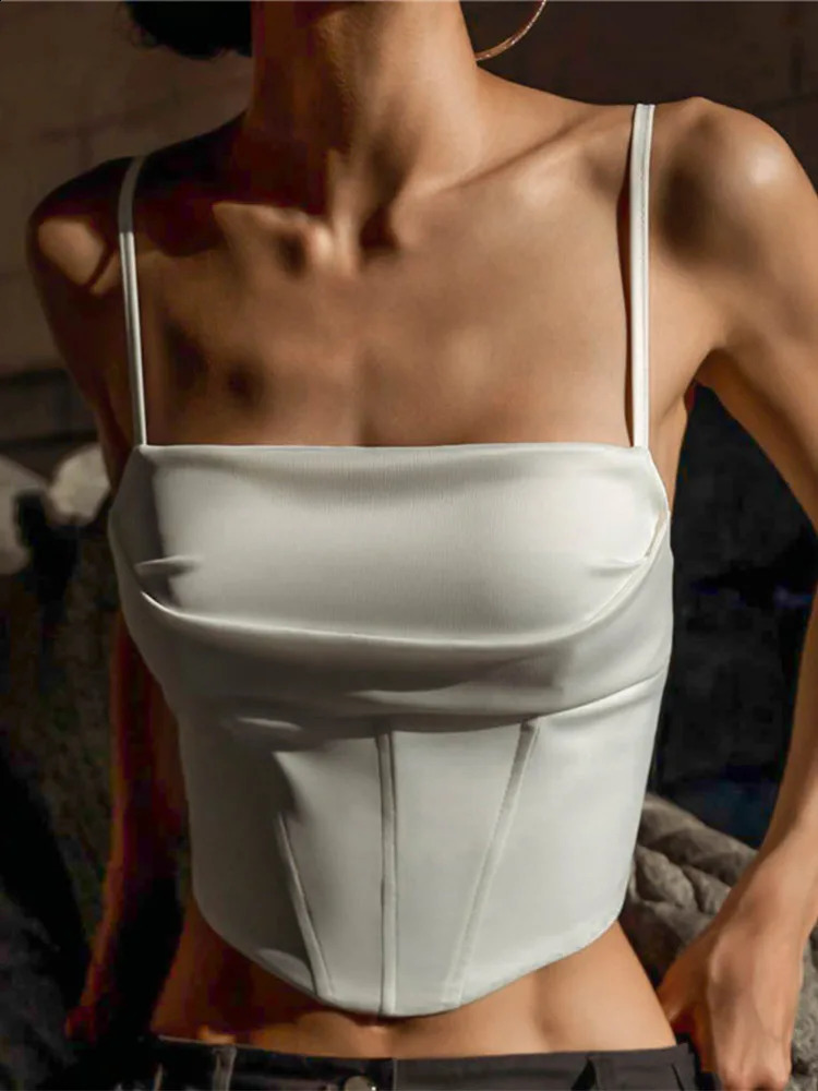 Spaghetti shoulder strap vest sexy backless bandage tight crop top elegant lace for summer party streetwear womens camisole 250319