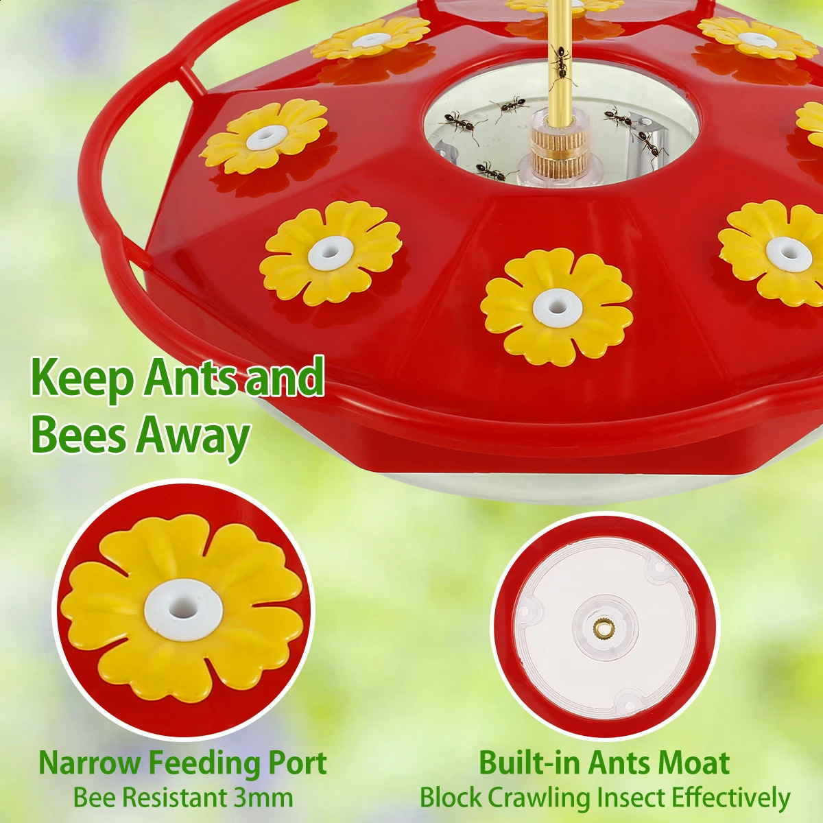 15Pcs Outdoor Hummingbird Feeder Wild Bird 8 Feeding Ports Ant and Bee Proof Floral Shape Hanging for Garden Yard 250318
