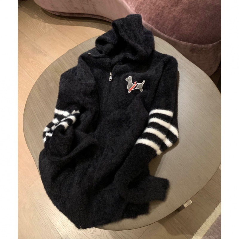 Trendy TB four bar mink fur hooded jacket for women in autumn winter, fashionable, classic, versatile, and age reducing outerwear sweater