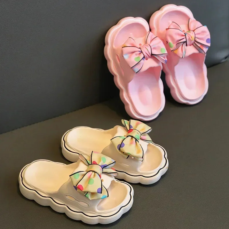 Children Summer Slippers Girls Fashion Bow Wear Resistant Open-toe Non-slip Casual Shoes Simple Kids Outdoor Platform Beach Shoe 250318