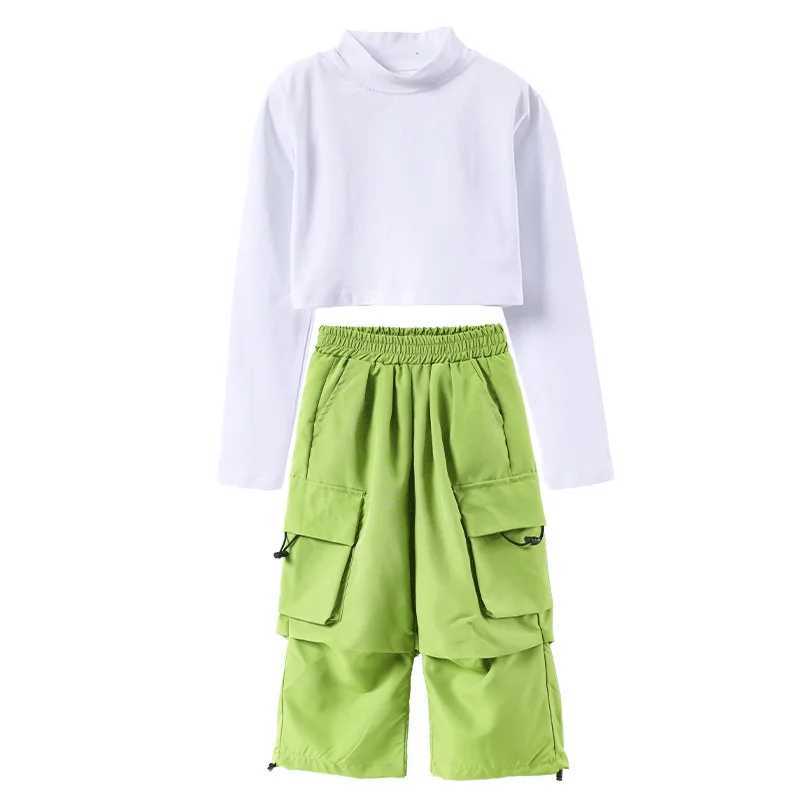 Girls K-pop Crop Top Colorful Joggers Pants Child Hip Hop Streetwear Cargo Pant Clothes Sets Kids Stage Girl Group Jazz CostumesT250318