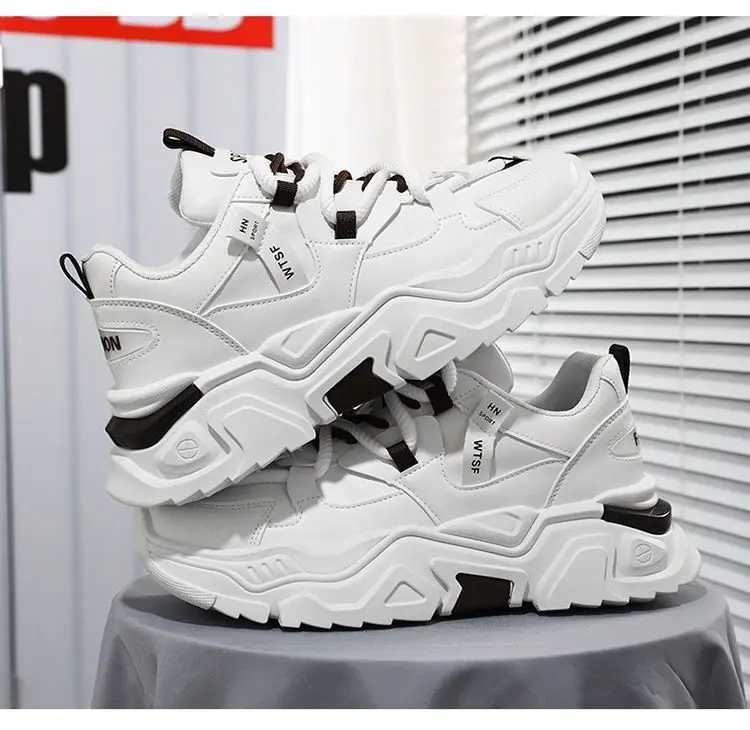 Trend Mens Sports Shoes Platform Vulcanized Korean Casual Shoes Mens Street Style Short and Fat Social White Shoes Mens Punk Z250319