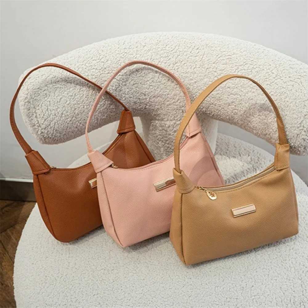 New Fashion Wens PU Leather Shoder Bags Solid Color Underarm Bag Fem Casual Cmuter Handbag Trendy Versatile Hobo Bag Z250318