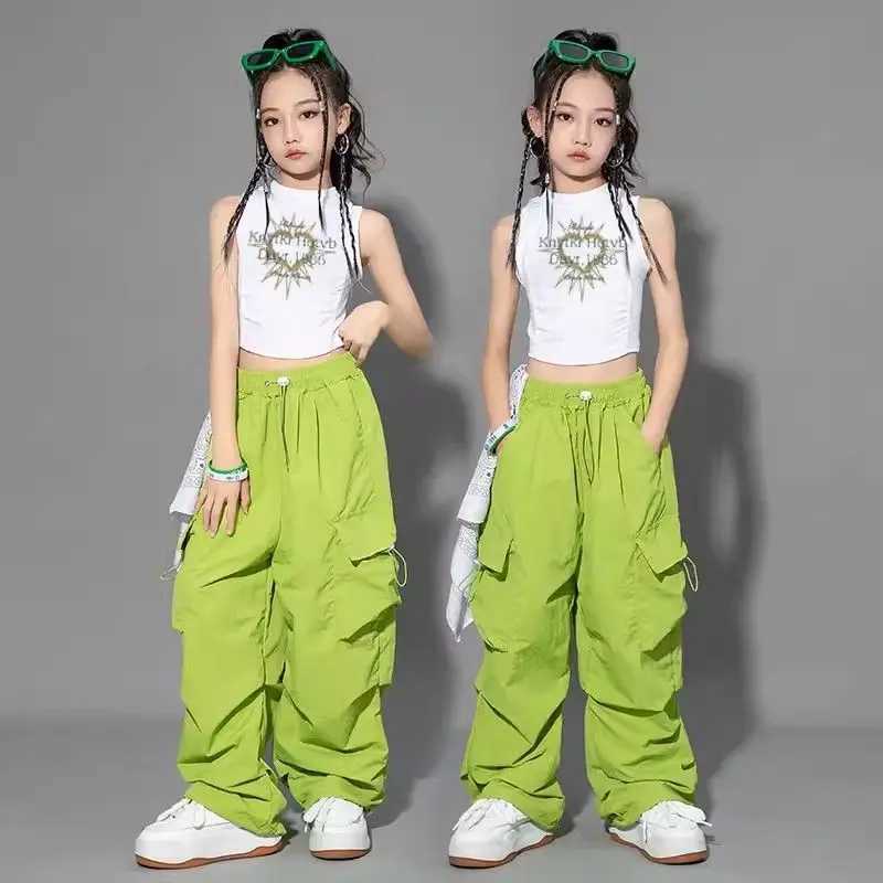 5-14Y Kids Hip Hop Joggers Pants Girls Cargo Pants Teenage Straight Trousers High Waist Vintage Casual Streetwear Baggy PantsT250318