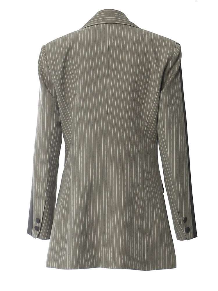 Green Striped Color-Block Elegant Blazer Women New Lapel Long Sleeve Jacket Fashion Tide Spring Autumn 2025 1Dh6394