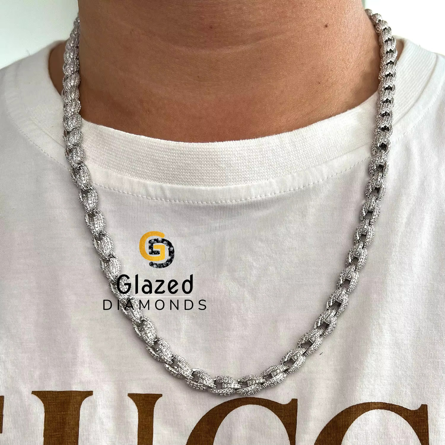 Personalized Hip Hop Cuban Chain Crafted From Round Cut Moissanite Diamonds Set in 10Kt White Gold for Men
