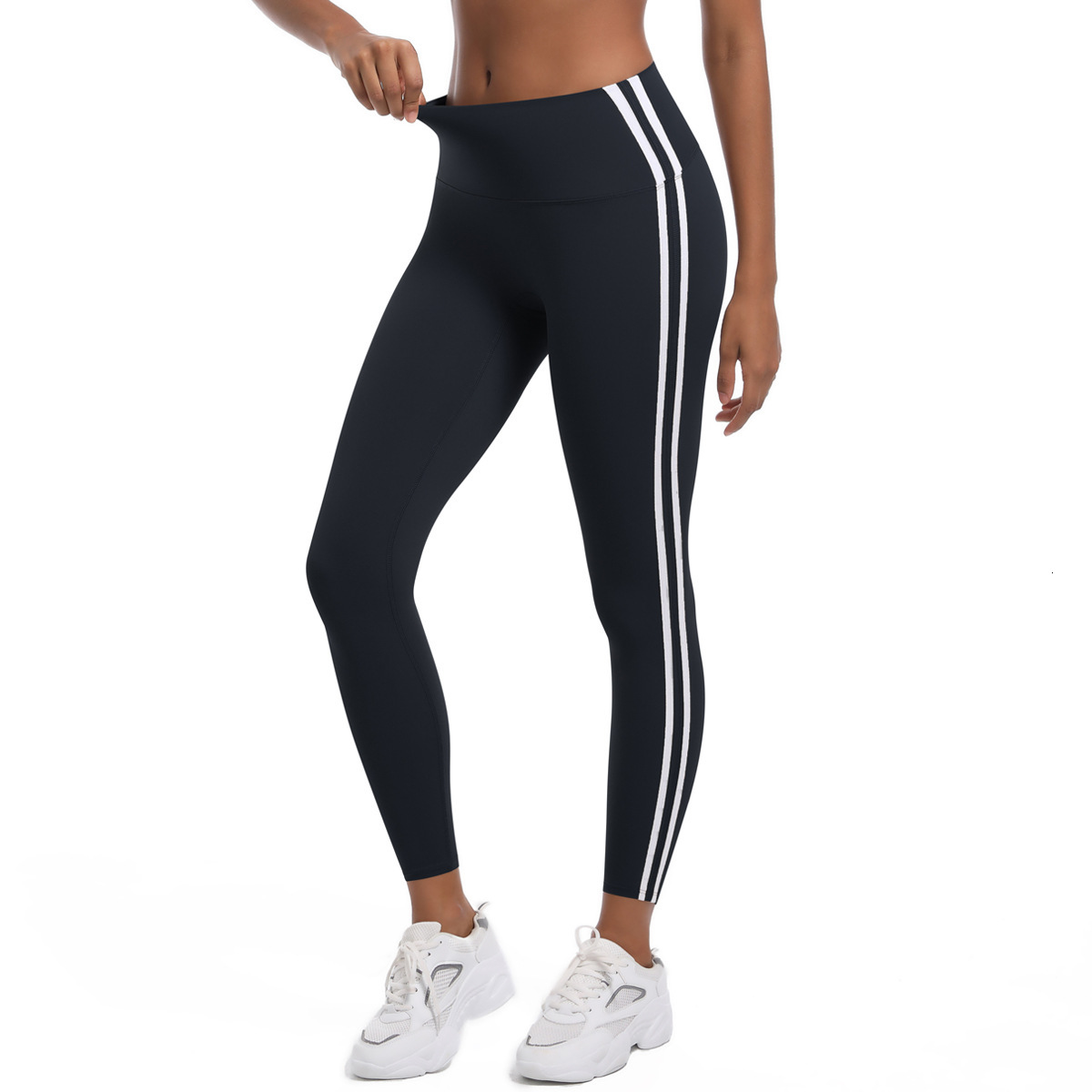 New striped fitness tight fitting high waisted peach hip lifting hot pants, contrasting color breathable sports running yoga pants for women leggings
