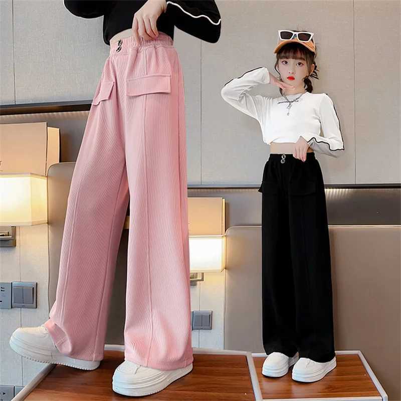 Girls Wide Leg Pants Kids Fashion Loose Pants Children Straight Sweatpants 2023 High Waisted Spring Autumn Casual TrousersT250318
