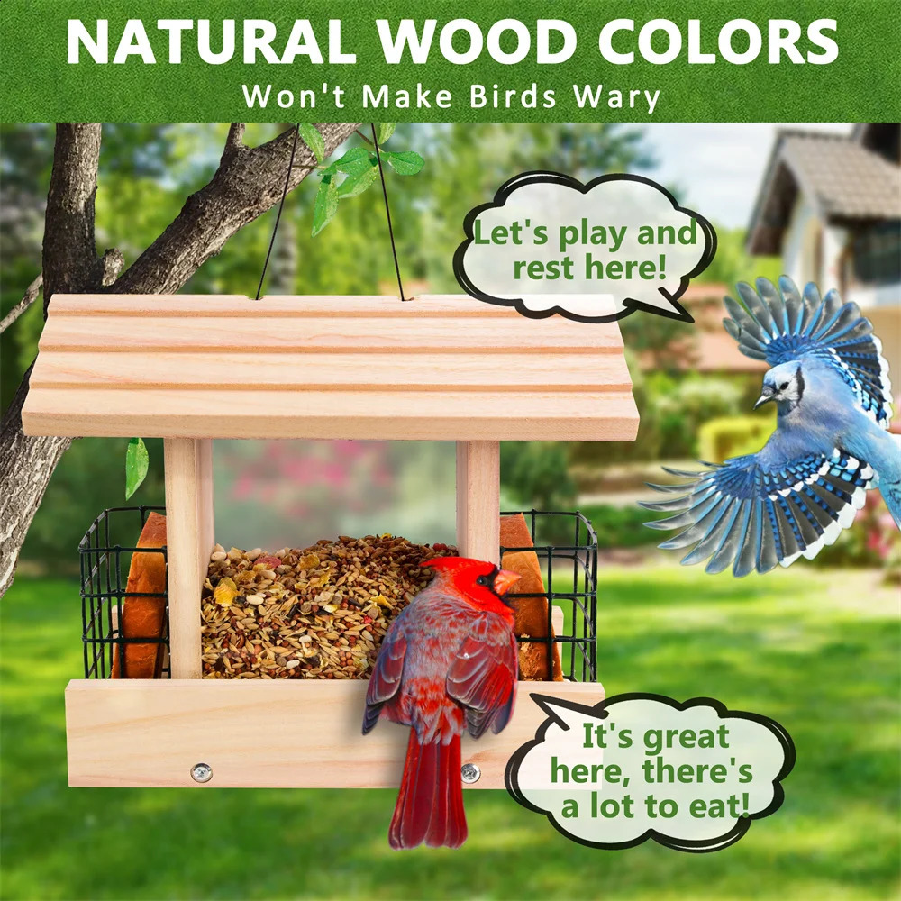 55LB wooden bird automatic feeder food feeding tool hanging outdoor large 250318