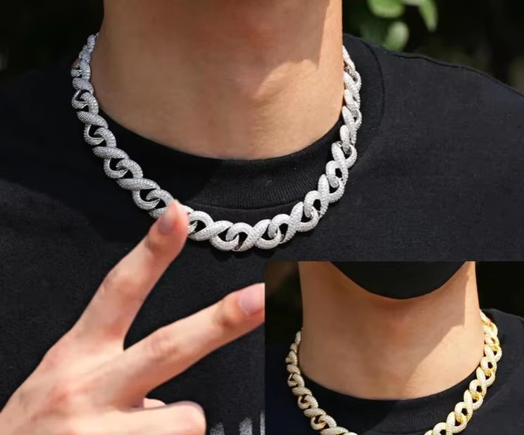 Moissanite Sterling Silver Cuban Link Chain and Bracelet Miami Hip Hop Cuban Necklace Chain Customized Chain for Men Women