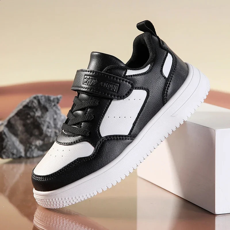 Casual Leather Sneakers for Children Solid Color Fashion Skateboarding Shoes for Kids Comfortable Low Top Trainers for Boys 250319