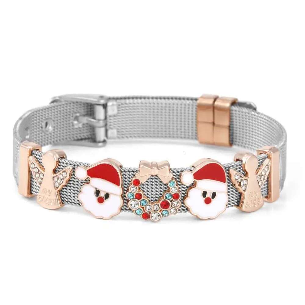 2024 Trend Santa Claus Slide Charm Beads Bracelet Fit 10mm Stainless Steel Mesh Bracelets for Women Men Christmas Jewelry Gift