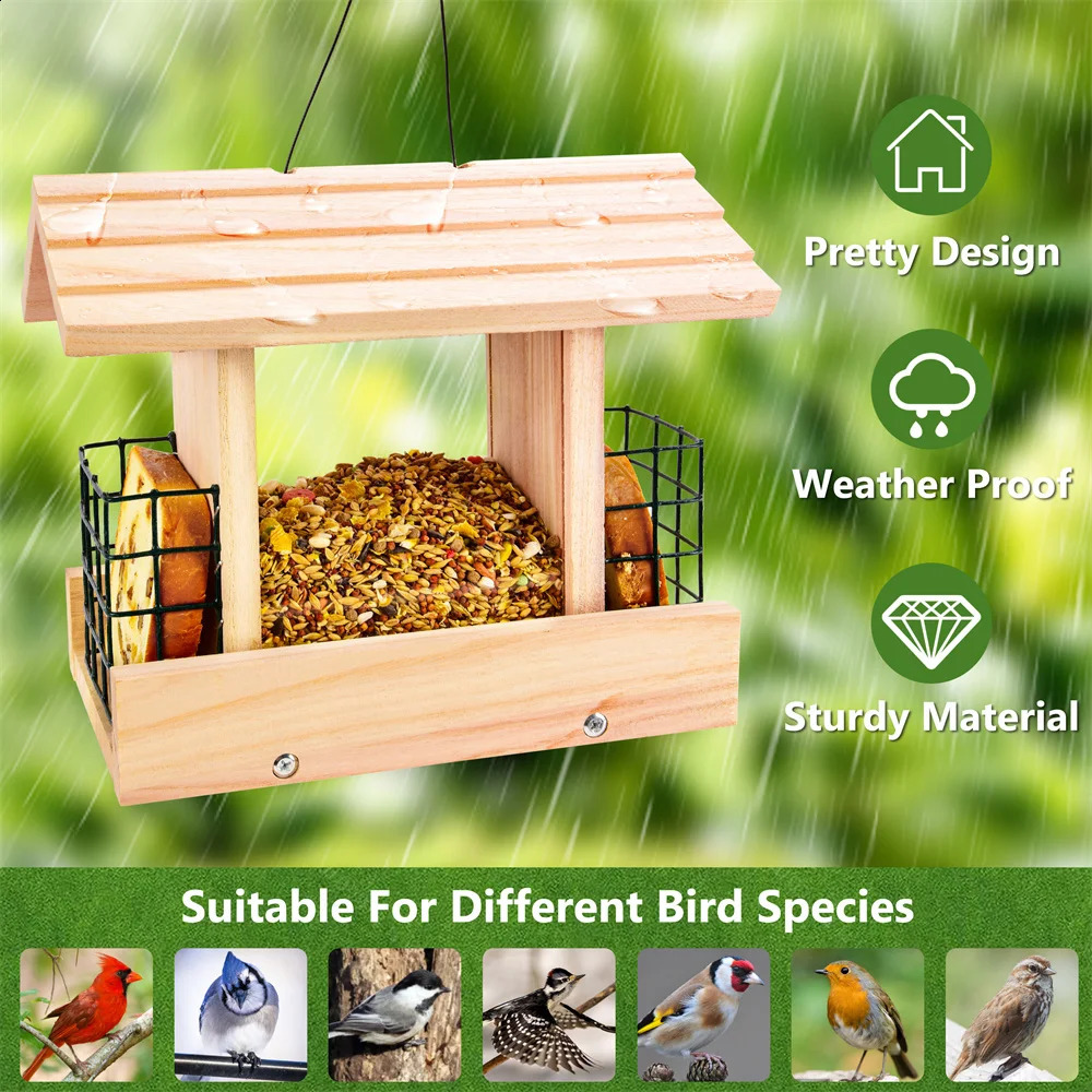 55LB wooden bird automatic feeder food feeding tool hanging outdoor large 250318