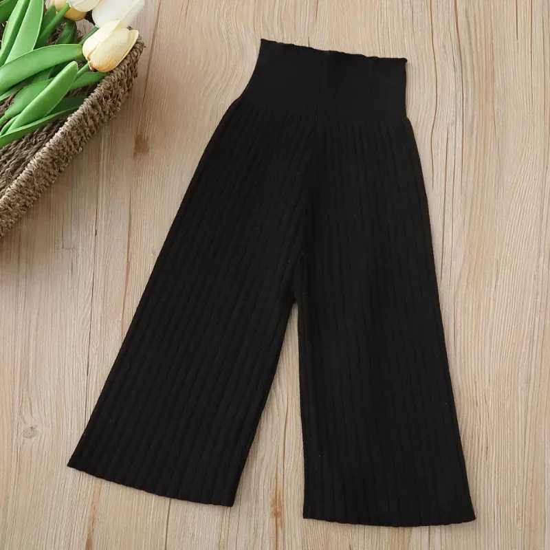 2024 Autumn New Knitted Wide Leg Pants Korean Boys and Girls Woolen Pants Childrens Casual Pants Loose Stripes TrouserT250318