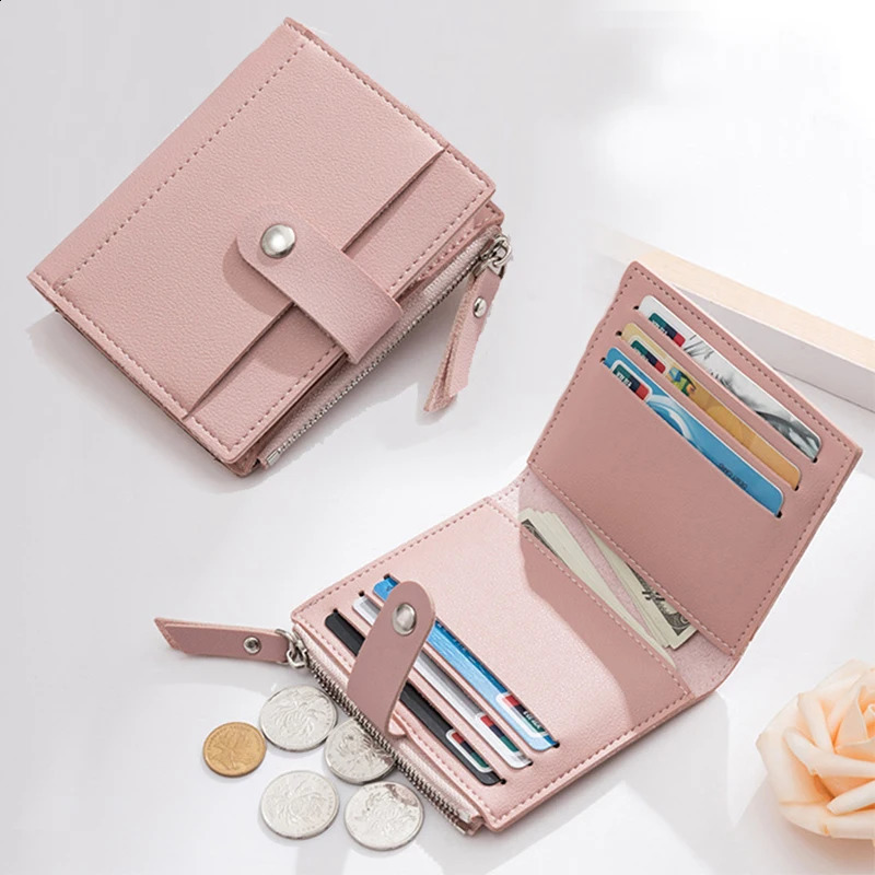 Womens wallet PU leather womens wallet mini buckle solid multi card holder coin short wallet small wallet zipper buckle 250318