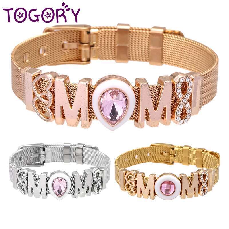 Hot Sale 10mm Infinite Love MOM Beads Stainless Steel Mesh Bracelets DIY Charm Keeper Bracelets For Women Mother Jewelry Gift