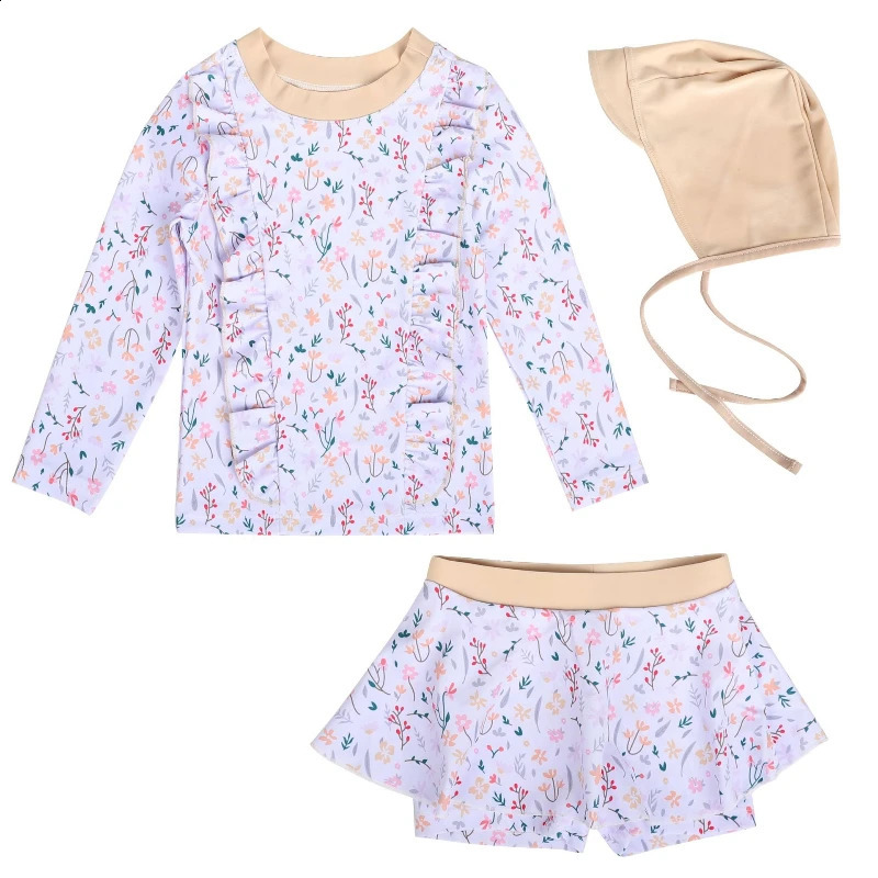 2025 Girls Swimsuit Children Split Swimsuit Long Sleeves Sunscreen Quick Drying Swimwear for Girls Beach Dress 250319