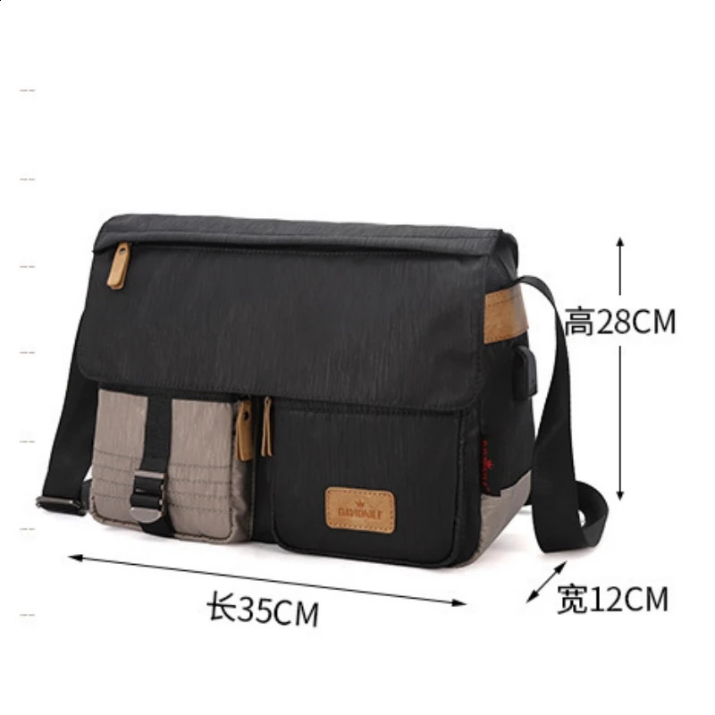 Retro Oxford Mens Shoulder Bag with Contrast Color Large Cross Body Bag and Multi functional Messenger Bag with External USB Interface 250318