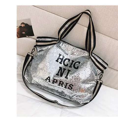 2025 New Women's Large Capacity Glitter Handbag Fashion Yoga Sports Designer Multi functional Travel European and American Popular Leisure Bag
