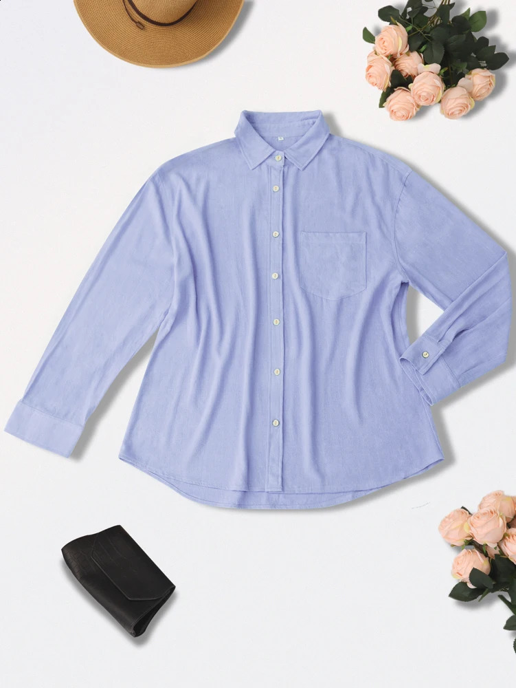 Womens solid color single row button up shirt suitable for Outerwear Office round neck spring and summer fashion 250319