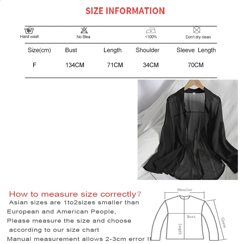 Womens solid color transparent long sleeved chiffon shirt casual loose beach cover button front fashionable and simple Versatile Top 250319