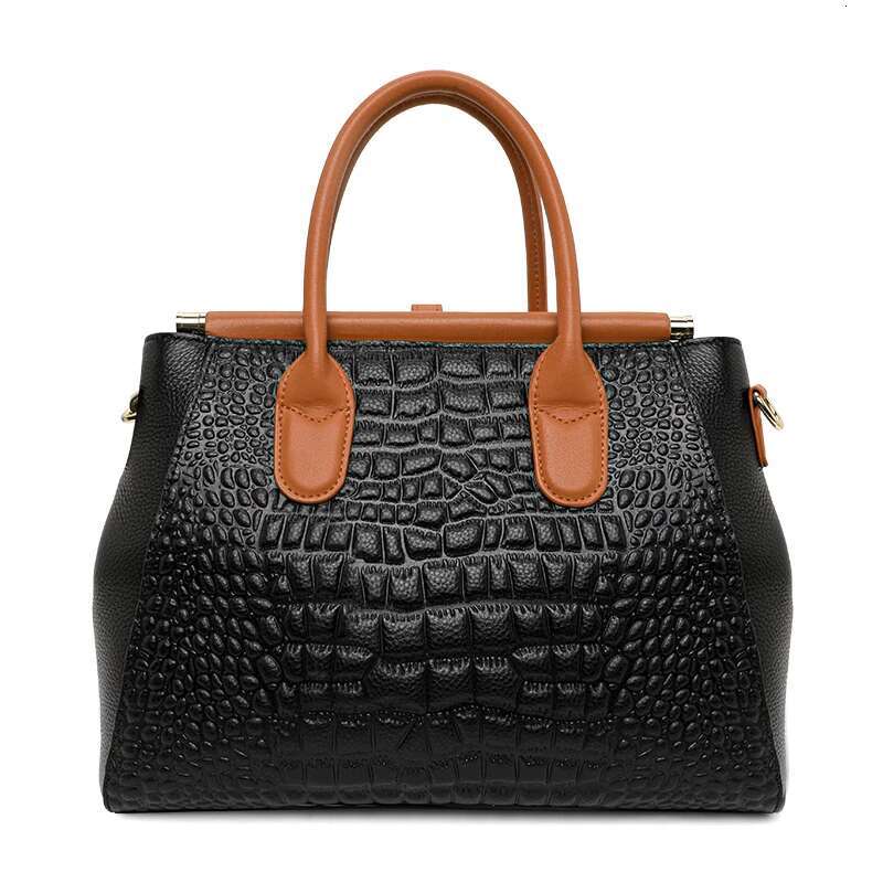 Aidrani New Women's True Leather Handbag, Large Capacity Crocodile Pattern Cowhide Bag