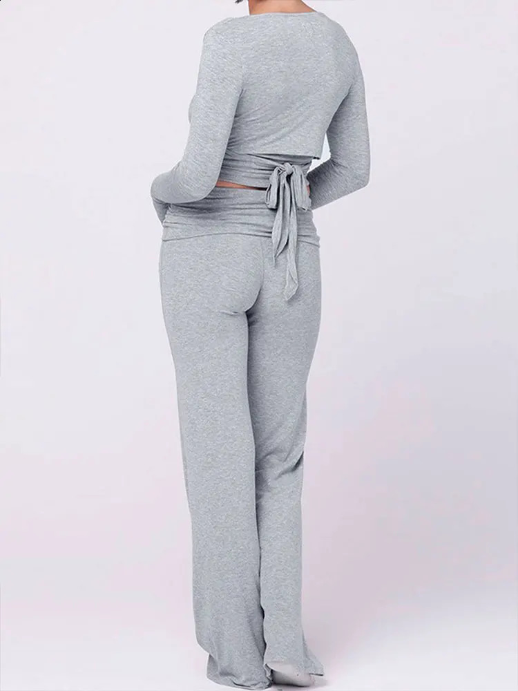Spring Womens Tshirt and Pants 2piece Set Street Clothing Fashion Long Sleeve Lace Top Casual Mens Elegant Slimming 250319